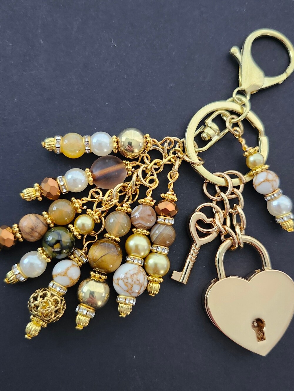 Heart Lock Purse Charm or Keychain Agate Jasper Tigers Eye Handcrafted